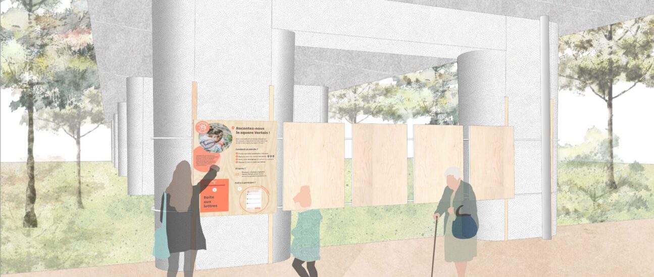 L'Echappée des Sens. Expérimentation d'un parcours piéton sur l'île de Nantes. Projection de la troisième station refuge au square Vertais, imaginée par l’Atelier Kraken et La Formidable Armada. En partenariat avec Nantes Métropole et la Banque des Territoires (France 2030). Nantes (Loire-Atlantique). 2026 © Samoa