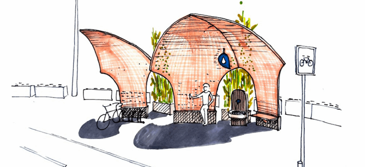 WAH design. Lauréat de l'appel à concept Nantes x Recife - Refuge climatique urbain. Concept "La Palme".