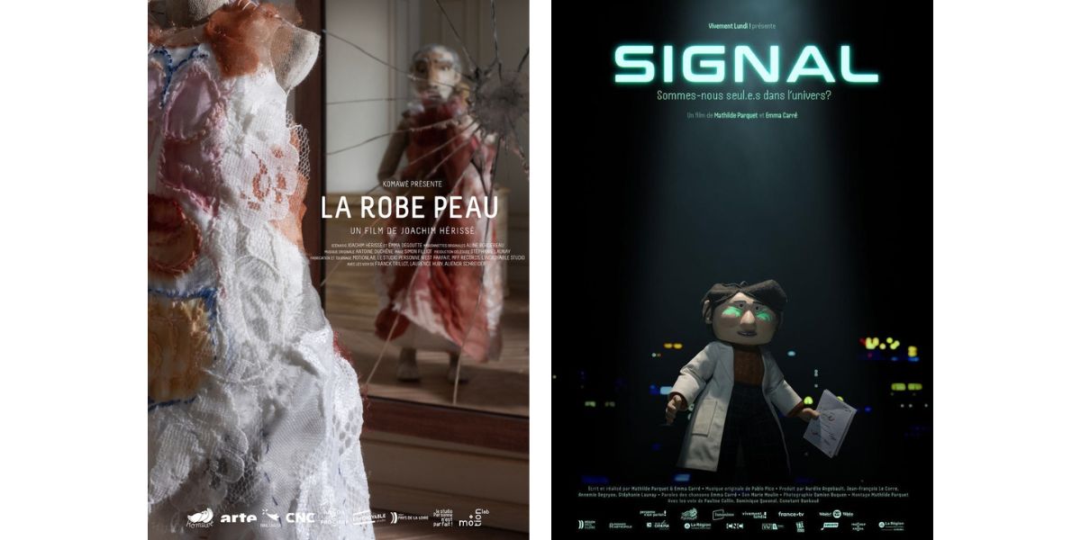Affiches des courts-métrages "La Robe Peau" (réalisé par Joachim Hérissé) et Signal (réalisé par Emma Carré et Mathilde Parquet)